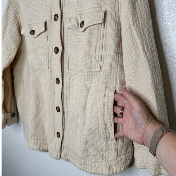Madewell Oatmeal Long Sleeve Button Front Pocketed Waffle Pattern Shirt Jacket - Picture 5 of 12